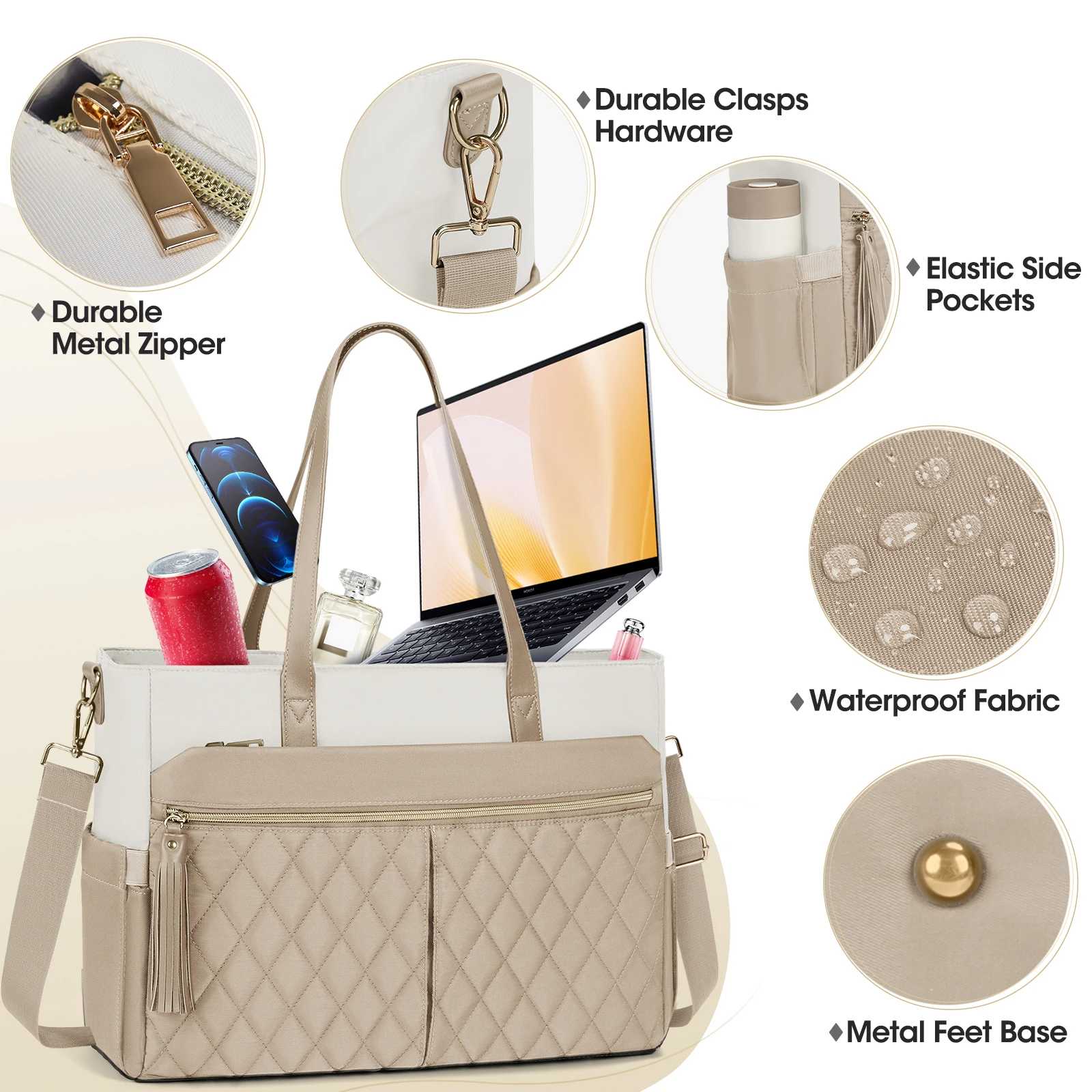 RAINSMORE Tas Laptop untuk Wanita 15.6 Inci Tas Tote Guru Perawat Tas Laptop Kerja Profesional Tas Messenger Komputer