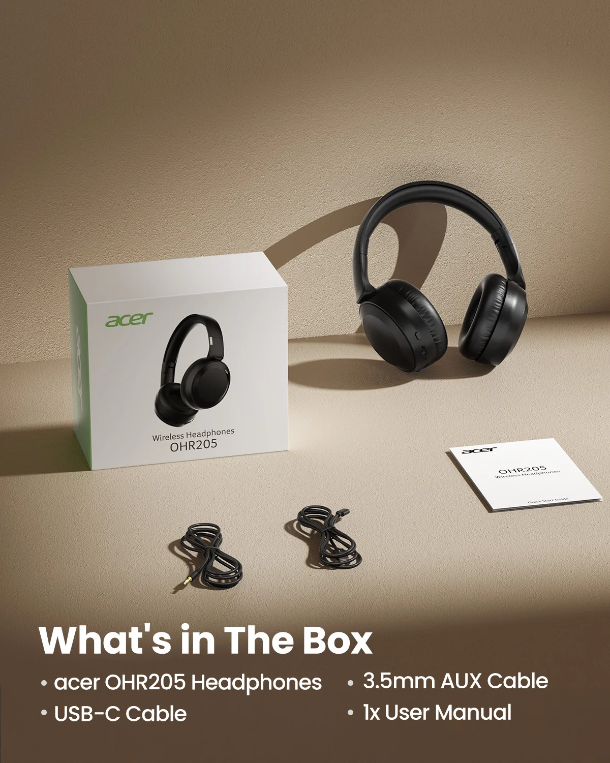 Fones de Ouvido Sem Fio Acer OHR205 Bluetooth 6.0 Dobráveis Over-Ear com Drivers de 40mm e Almofadas de Espuma de Memória para Viagem e Escritório