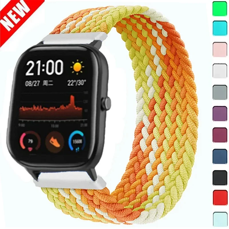 20mm 22mm Braided Solo Loop for Amazfit GTS 4/2/2e/GTS2 Mini/GTR 4/2/2e/3/Pro 47mm Stratos Bracelet Watch Band Amazfit Bip Strap