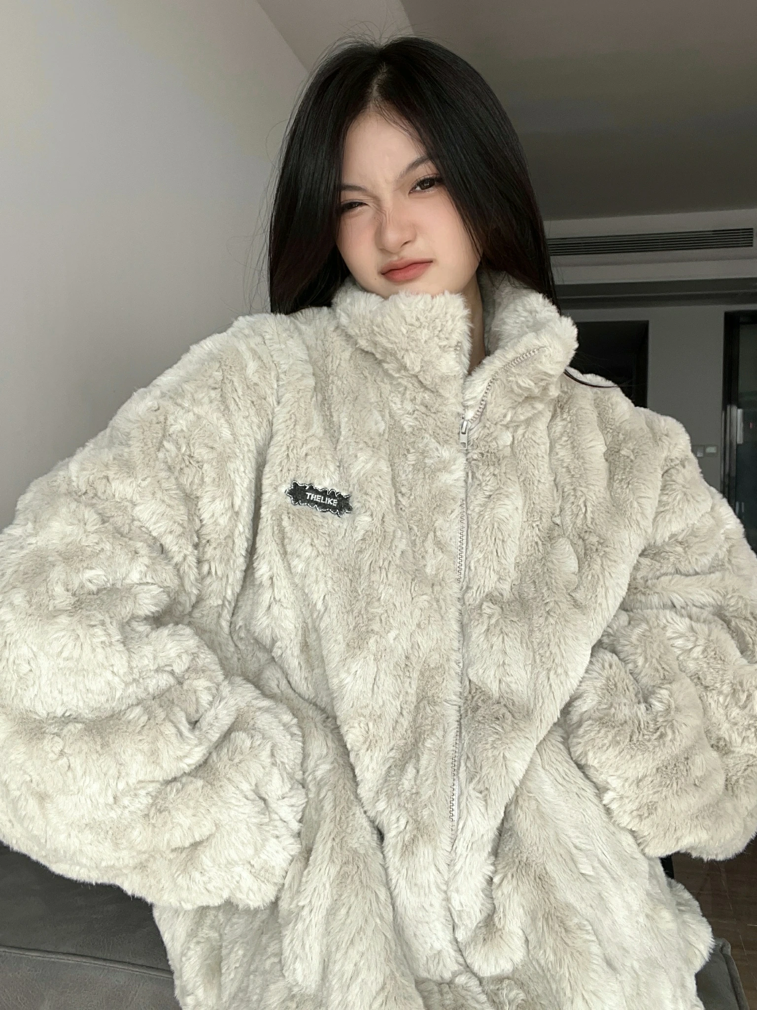 

TheLike Autumn Winter New Sle Fce Lined Thiened Lamb Fur Jaet Loose Casual Color Plu Cotton Women's Coat