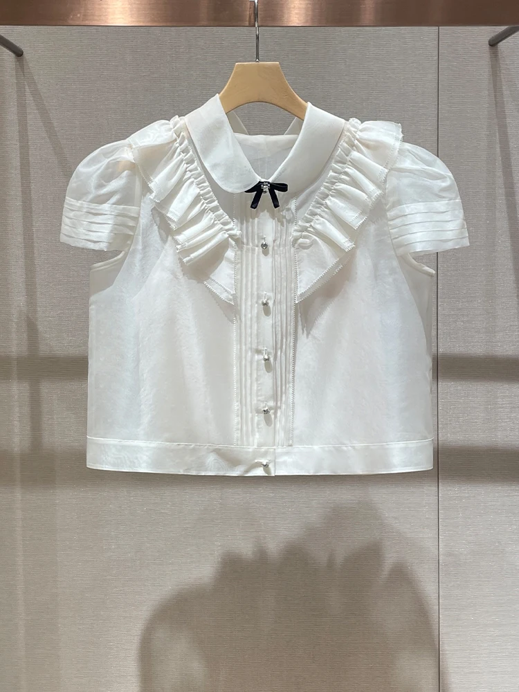 

Ele ort Sve irt Spring 2025 New Sle Beautiful Ruffle Hem irt Sweet Sle Straight Cut Button Plaet ...