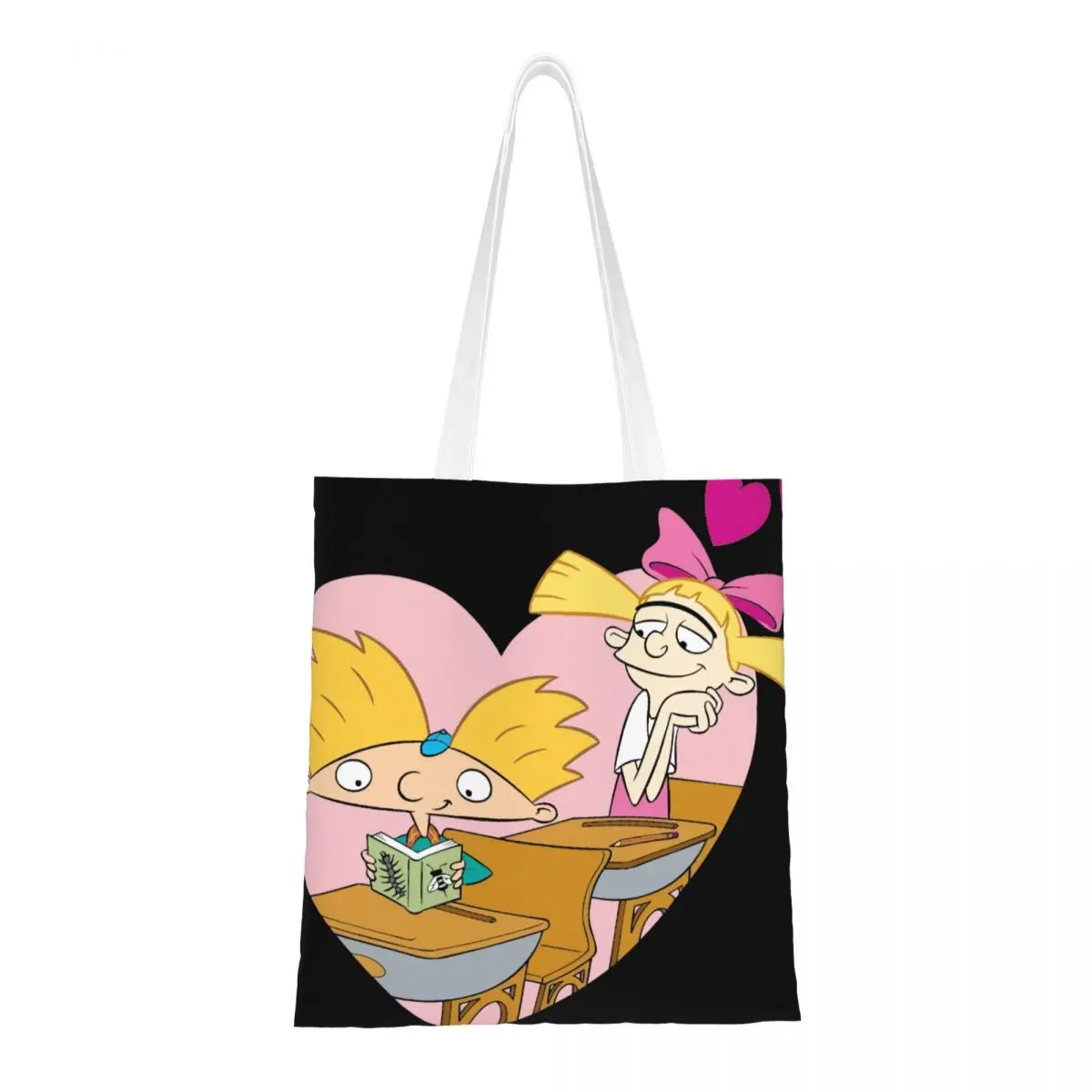 Custom Hey Arnold Anime Comedy Helga Pataki Grocery Shopping Bag Printed Canvas Shopper Shoulder Tote Bags Washable Handbag