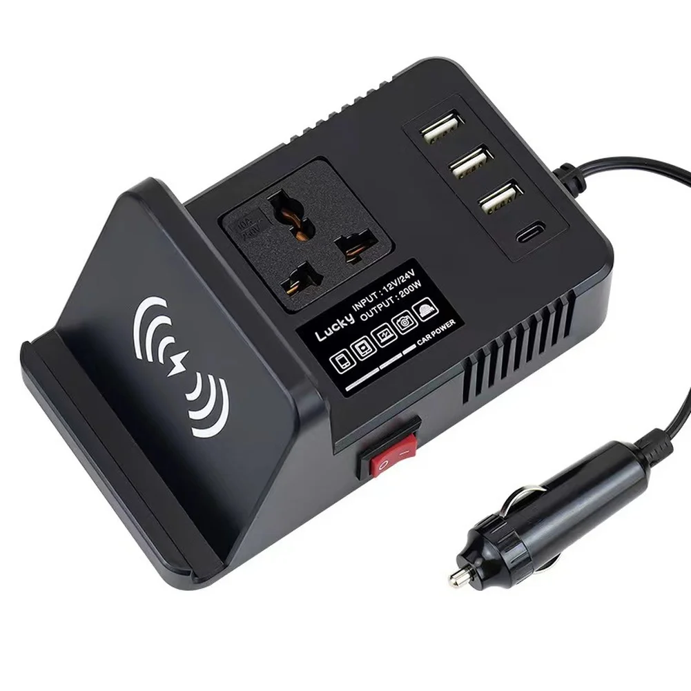 Multi-Output Car Inverter with 15W Wireless Charging Function and 3 USB Ports for 12V 24V Vehicle Applications