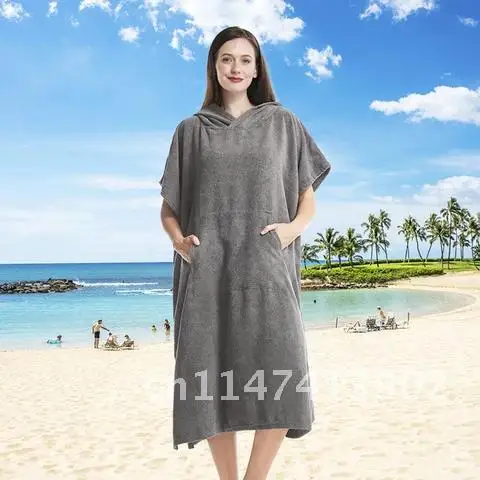 

Changing Robe Towel Poncho Surf Short Sleeve Bath Robe with Hooded Quick Dry Microfiber Towelling for Men and Women