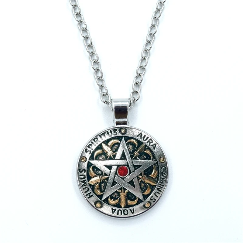 Wiccan Necklace Black Magick Pagan Pentagram Jewelry Glass Dome Cabochon Pendant Necklace Wholesale