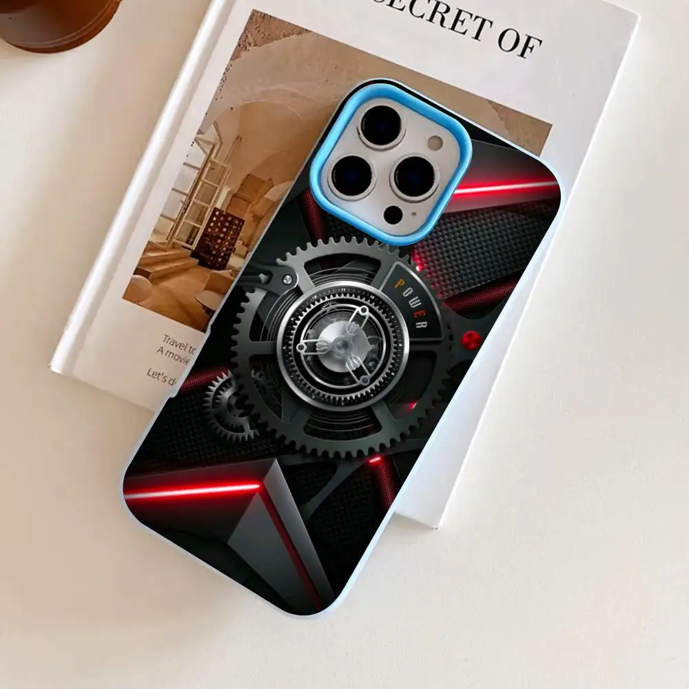 Mechanism Gear Phone Case for iPhone 17 16 15 14 13 12 11 Air Pro Max Plus Jelly Dual Layer Light Blue Cover