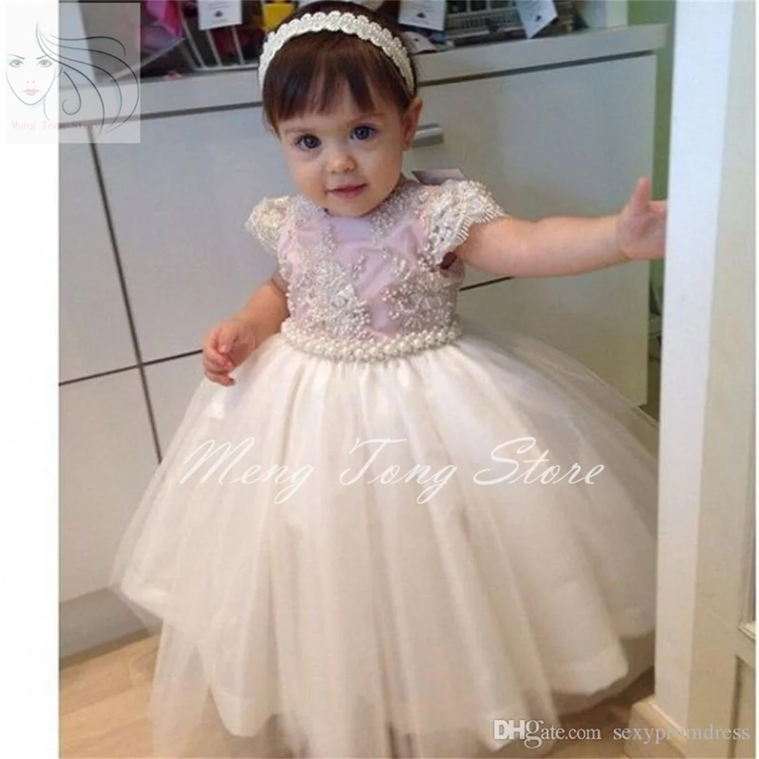 Flower Girl Dress  Lovely Pearls Beaded Ball Gown Baby Girl Party Dresses Kids First Communion Gowns Formal Prom Dresse