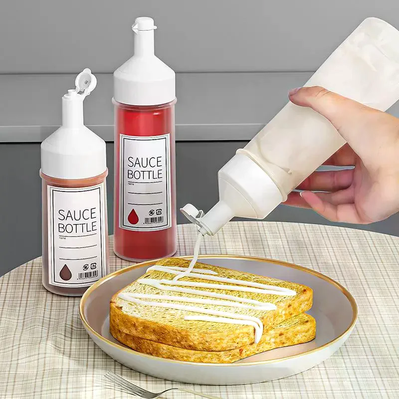 Condiment Squeeze Bottles 250/350/450ml Ketchup Mustard Salad Sauce Dispenser With On Cap Lids Olive Oil Bottle Kitchen Gadget