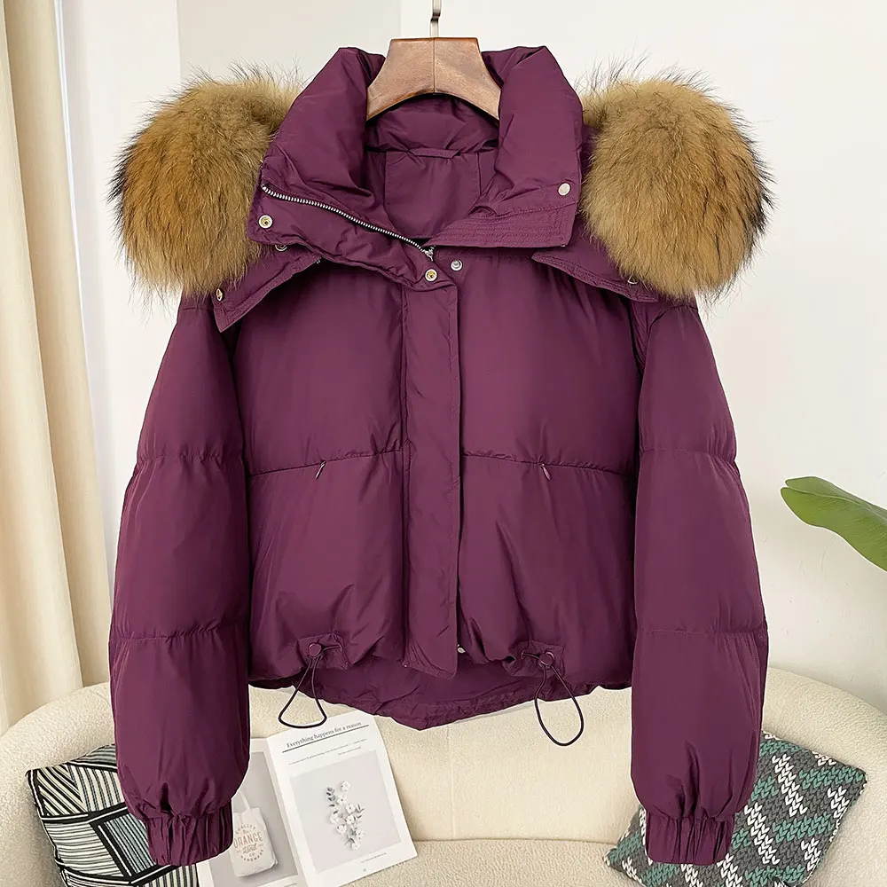 2024 Winter Short Parka White Duck Down Jacket Luxury Large Real Raccoon Fox Fur Hooded Puffer Coat Women Warm Waterproof Jacket