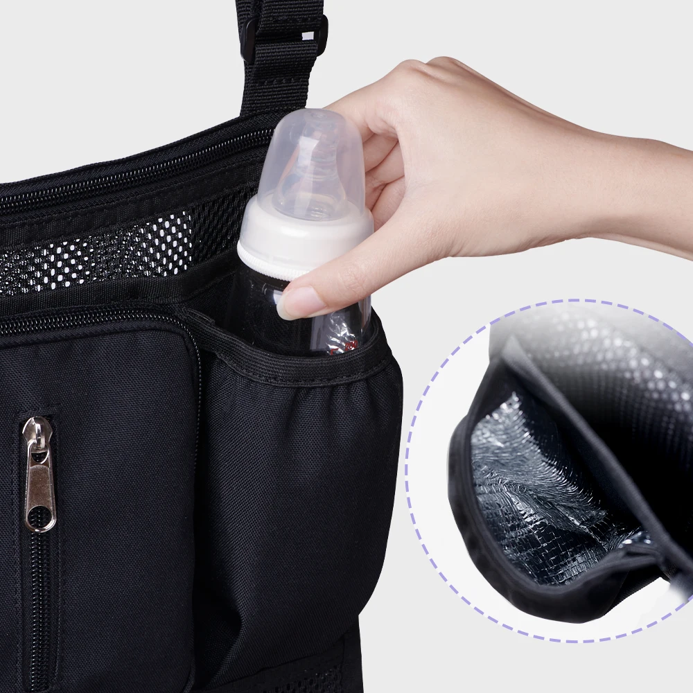 Baby Stroller Organizer Bag Mesh Diaper Bag Hook Baby Carriage Large Capacity Travel Stroller Accessories Cup Holder