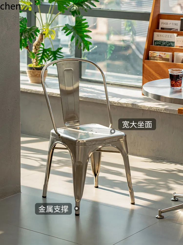 CZ Stainless Steel Dining Chair with Backrest Metal Chair for Cafe Bar Simple Photo Leisure Chair (Minimum Order of Two)