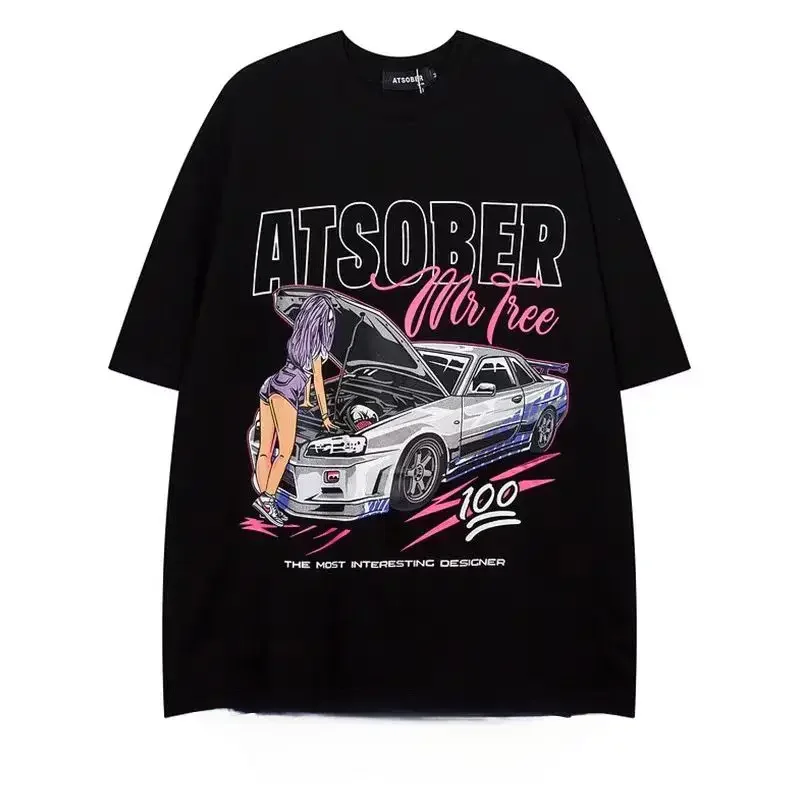 American Hip Hop Graffiti Printing Short-Sleeved t-Shirt Men's Trendy Brand Bf Style Couple Casual Versatile t-Shirt