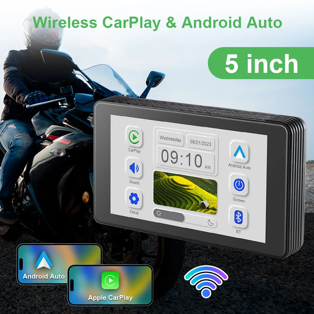 Universal Motorcycle 5 Inch Portable GPS Navigator Cheap IP65/67 Waterproof Android Auto VCR Player HD Display Bluetooth WiFi 5G