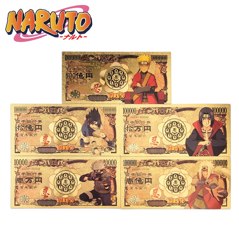 Anime Naruto Gold Commemorative Banknote Sasuke Figure Collectible Naruto Toys Animation Products Collect Cards Gifts