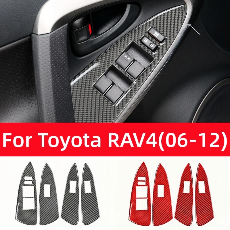 For Toyota RAV4 2006-2012 Interior Accessories Carbon Fiber Car Window Lifting Control Panel Trim Cover Decoration Frame Sticker