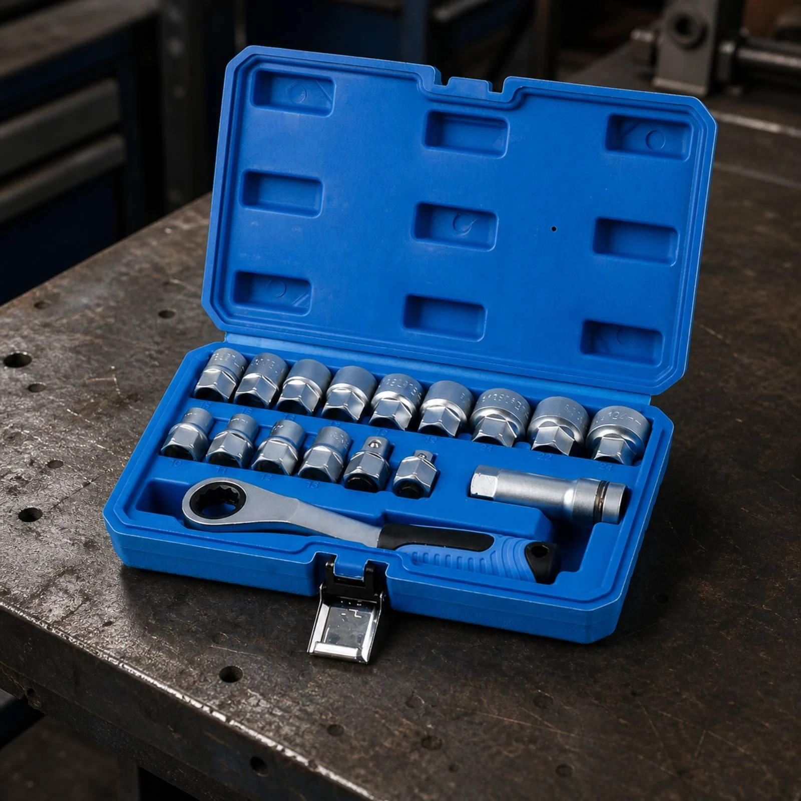 17 Pieces Through-Hole Ratchet Socket Wrench Set Compact 12-Point Socket Wrench Set with Adapters Portable Long-Lasting