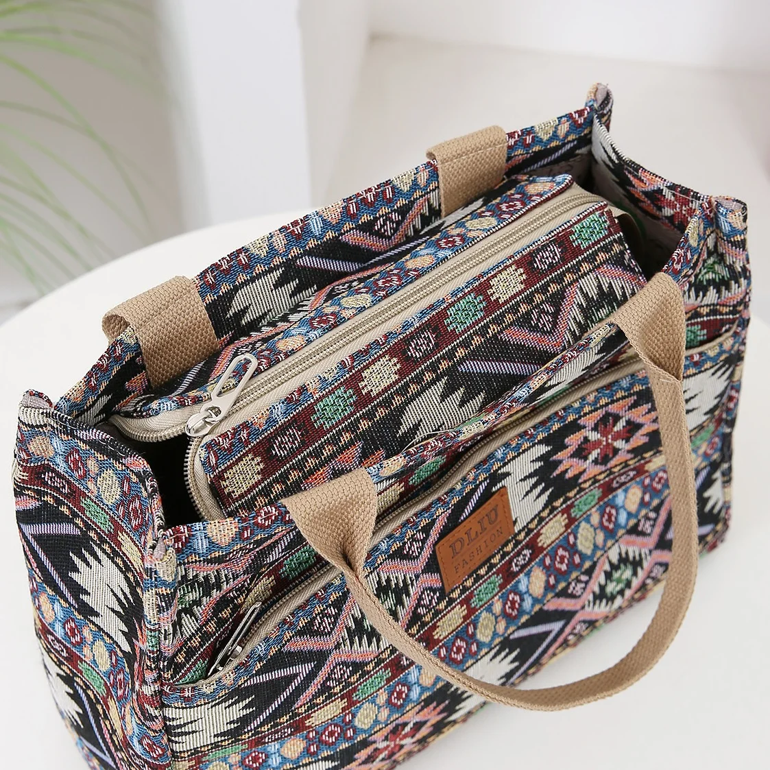 Thick Knitted Jacquard Fabric Tote Bag for Women, Portable Shopping Bag with Ethnic Style Pattern, Ideal for Work and Travel view 3