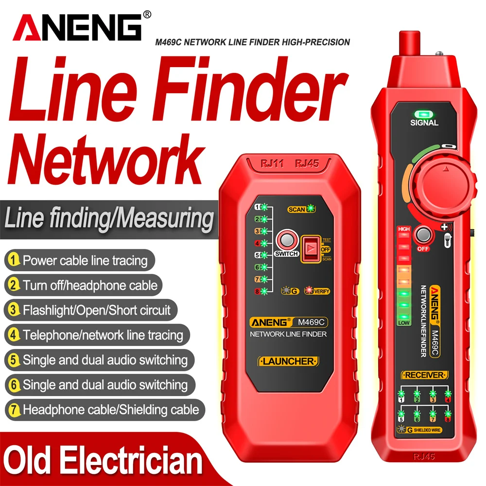 ANENG M469C Smart Network Cable Tester RJ45 RJ11 LAN Cable Tester Finder Wire Tracker Receiver Network Repair Electrical Tool