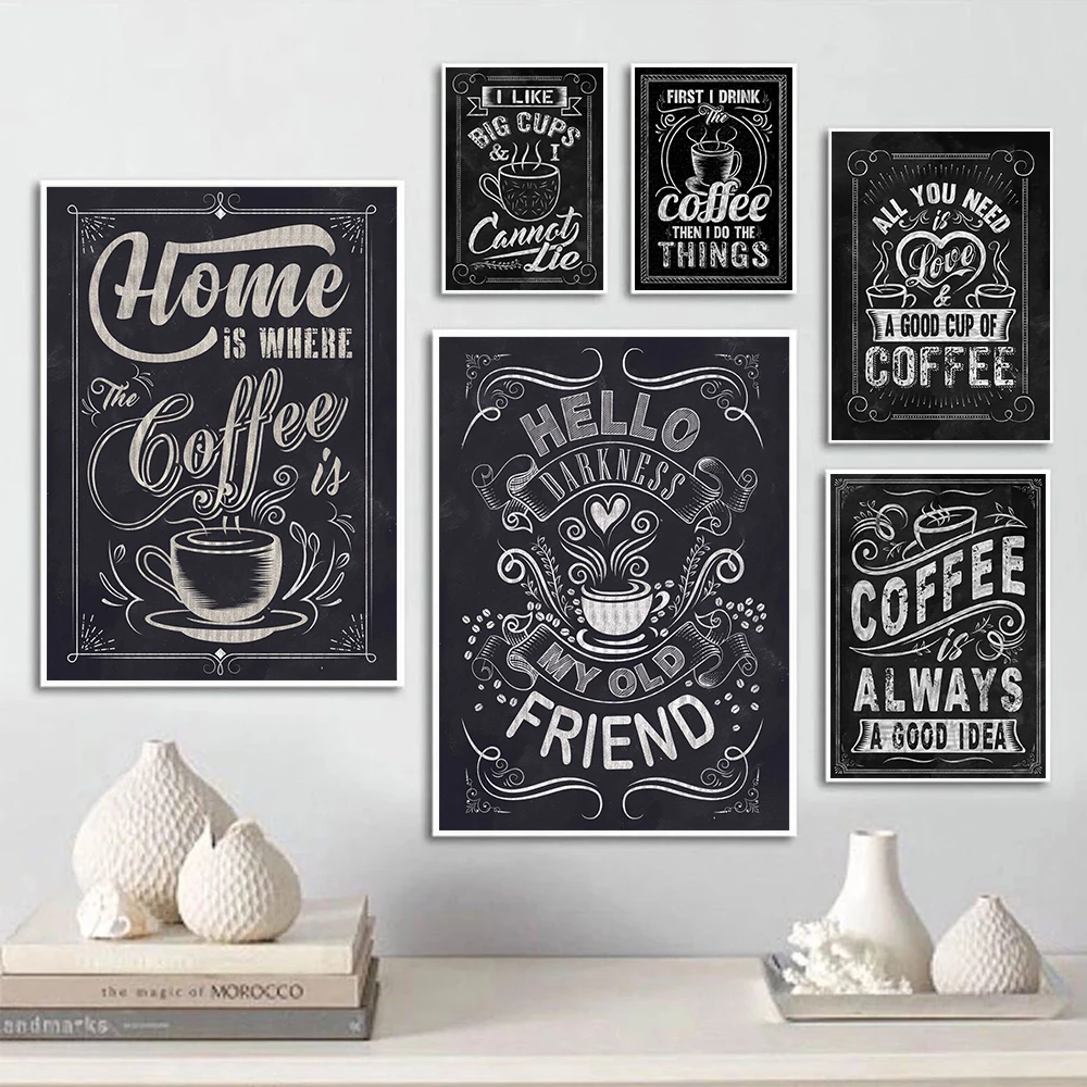 

Canvas Painting Retro Wall Pictures Coffee Shop Decoration Coffee Art Vintage Style Chalkboard Poster Prints Cafe Kitchen Decor