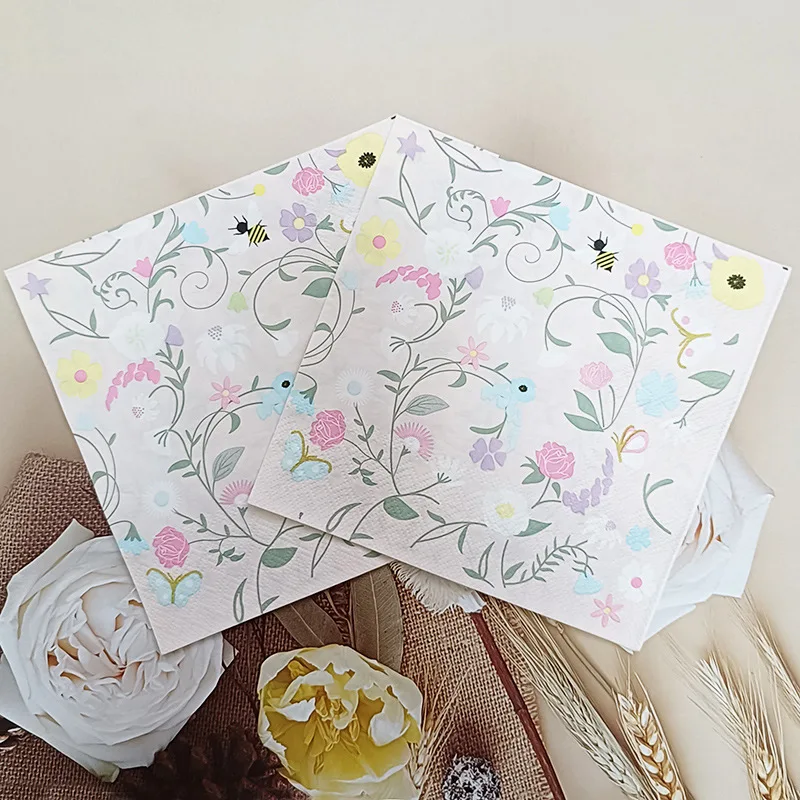 20Pcs Color Flower Printed Paper Napkins, 2-Ply Disposable Napkins for Baby Shower Birthday Party - Table Decor Tissue Supplies