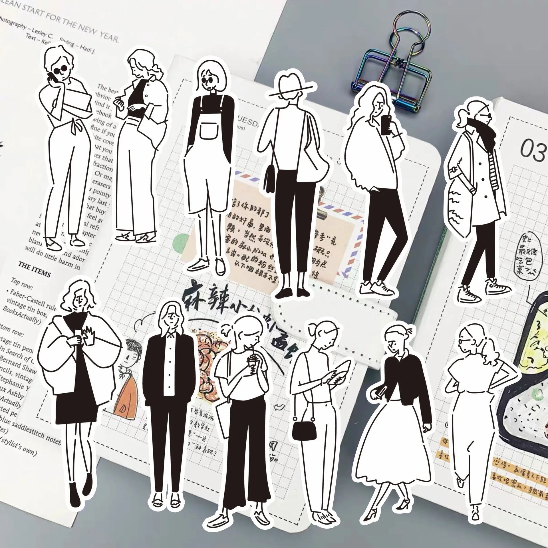 63Pcs Vintage Black White Fashion Girl Scrapbooking Stickers DIY Junk Journal Planner Collage Sticker Diary Album Decoration