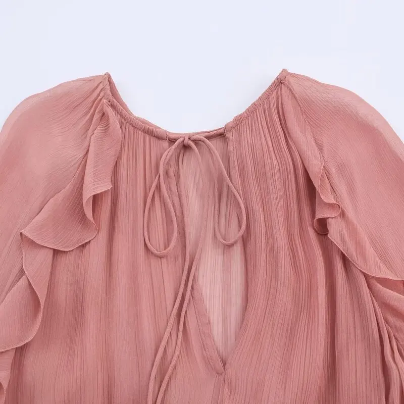 فستان نسائي بتصميم أنيق من ديزاين سينسيشن، موضة خريف 2025، بأكمام جرسية وتصميم هيم مطوي، مع ربطة عنق، فستان طويل الأكمام للاس...