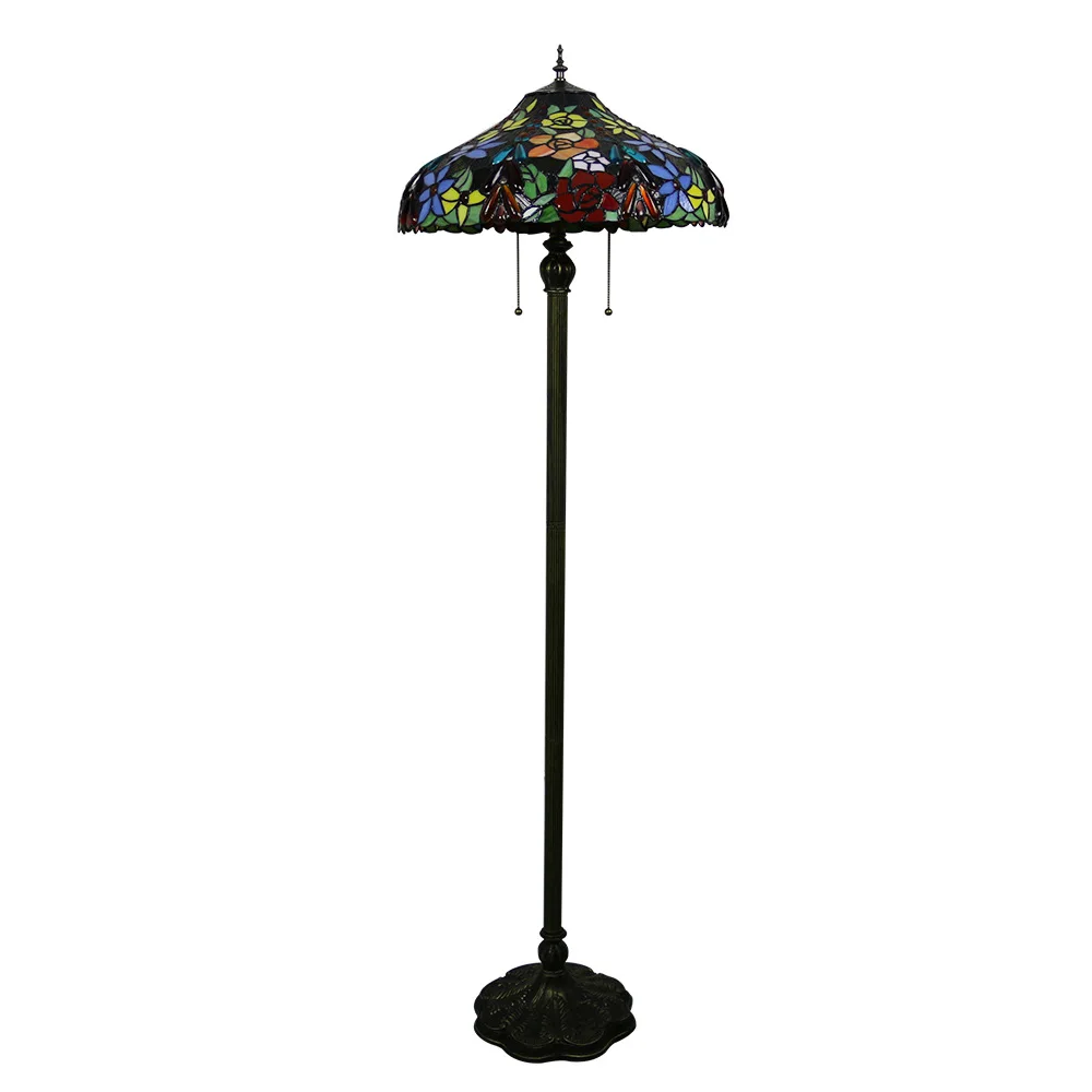 

Vintage Tiffany Flowers Floor Lamp Artwork Luxury Europe Glass Foyer Sofa Corner Atmosphere Standing Lighting D51701