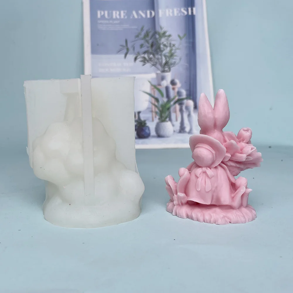 Easter Egg Pastoral Rabbit Silicone Candle Mold Flower Bow Dress Bunny Soap Plaster Mould Animal Chocolate Cake Decor DIY Gifts - Image 4