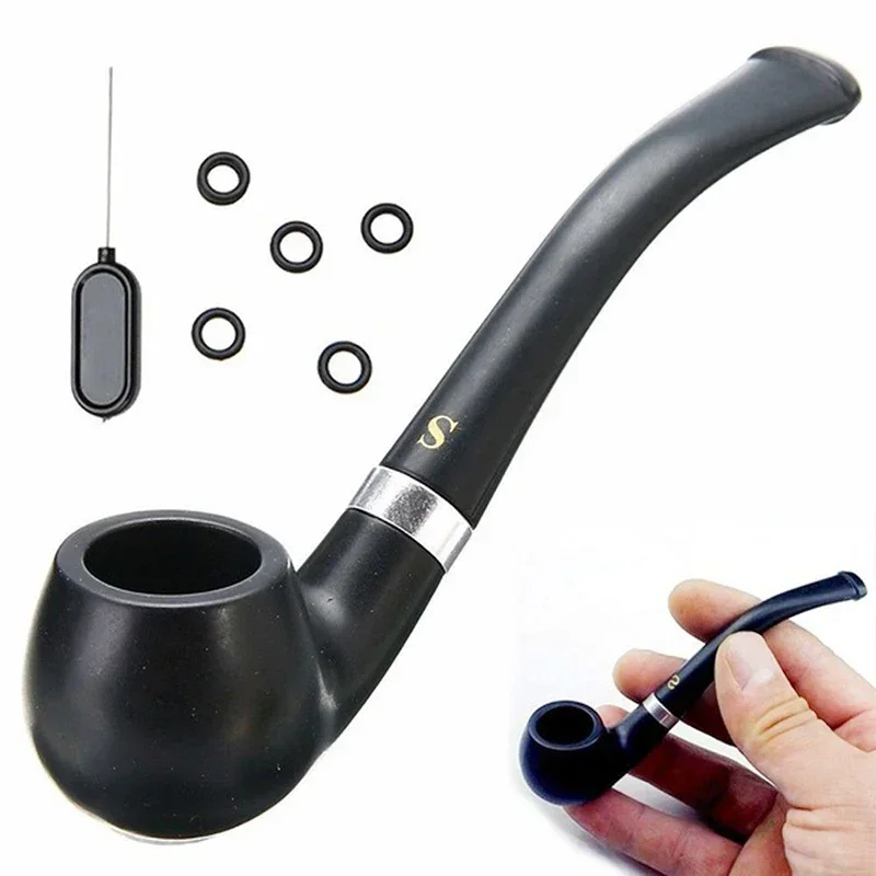 Resin Ebony Wood Tobacco Pipe Retro Bakelite Bending Filter Pipe Potable Handheld Smoking Pipe Cigarette Accessories Men's Gifts
