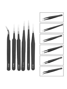 6pcs Precision Tweezers Set ESD Anti-Static Stainless Steel Tweezers Repair Tools for Electronics Repair Soldering Craft Tools