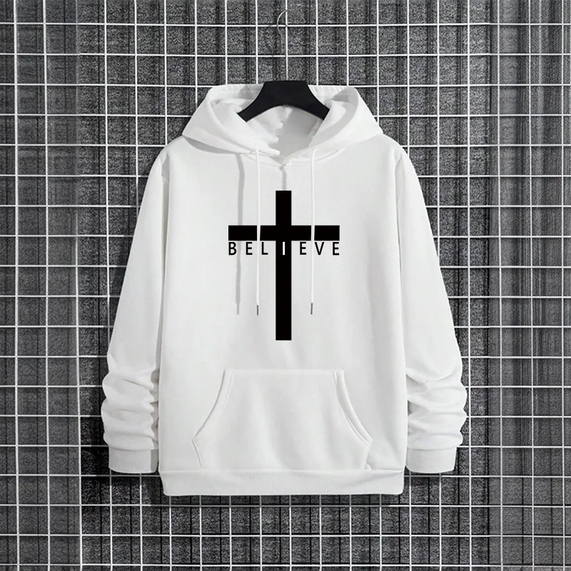 Jesus Kreuz Gedruckt Männer Hoodies Urban Casual Streetwear Fashion Mit Kapuze Sweatshirt Männlich Trendy 2025, Herbst Winter Hoody Oberbekleidung – Detail 2