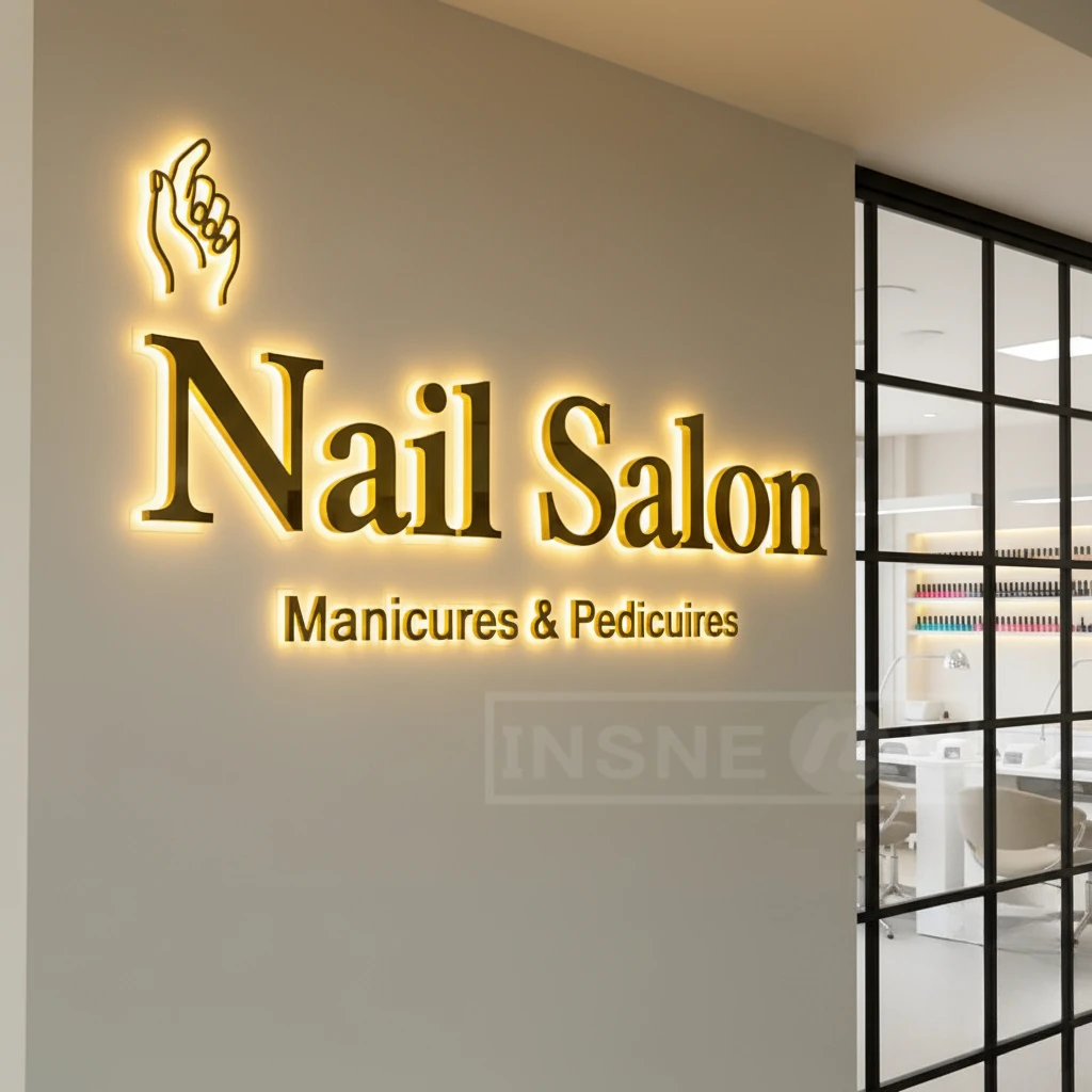 Custom 3D Mirror Logo Signage - Wall Mounted Laser Cut Acrylic Sign for Elegant Beauty Salon Reception, New Small Business Gift