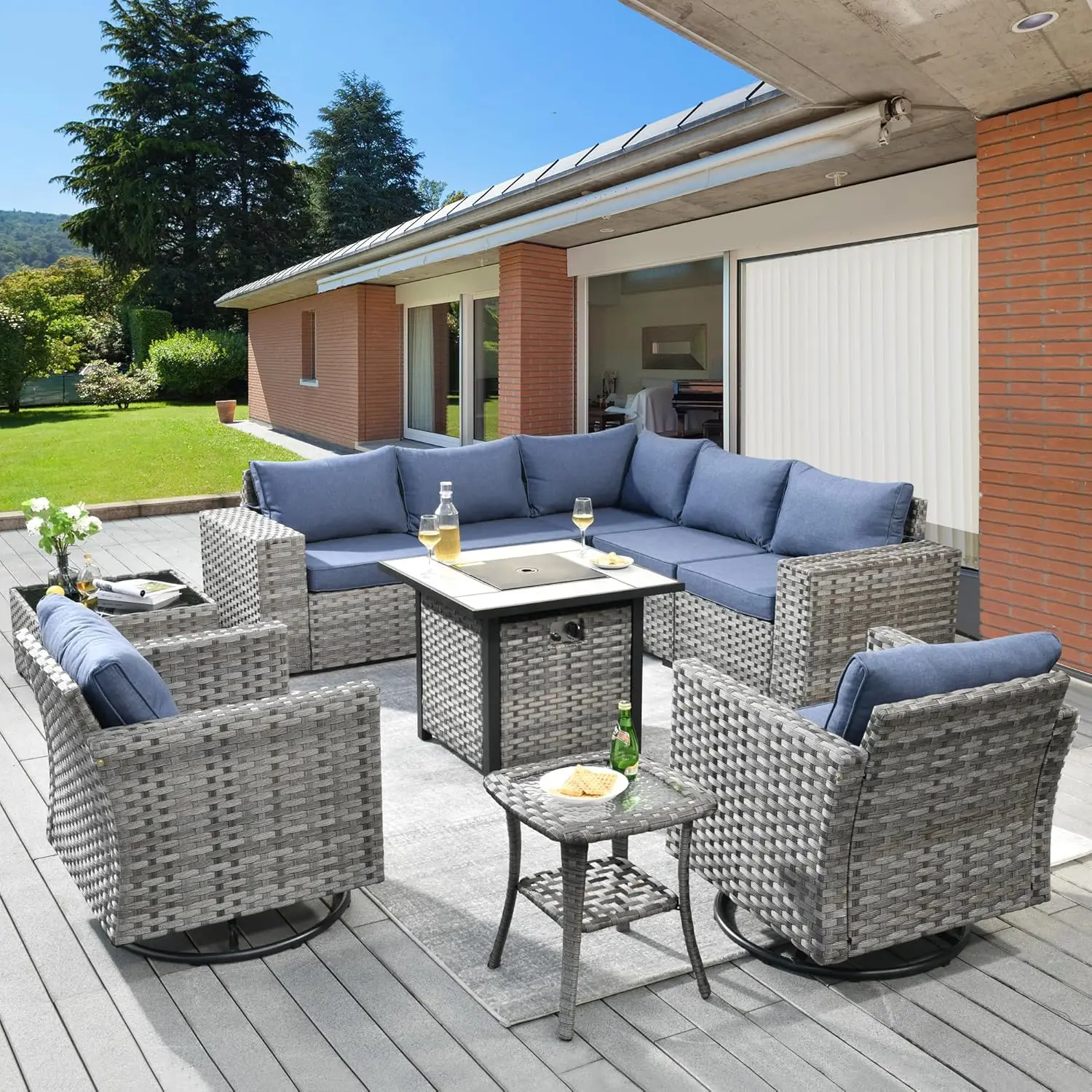 Wicker Outdoor Furniture Set,Patio Sectional Sofa Set  Rattan Modular Conversation Set
