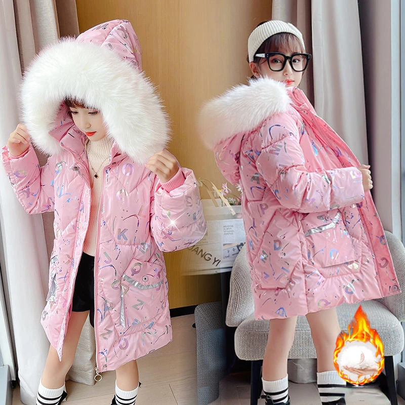 

Children Winter Down Cotton Jacket Fashion Girl Clothing Kids Clothes Thicken Warm Parka Hooded Snowsuit Outerwear Coat 14 Year