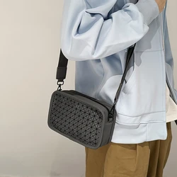 Fashionable Geometric Pattern Men's Small Shoulder Bag Trendy PU Leather Crossbody Bags for Men Sling Bag Christmas Gift for Men