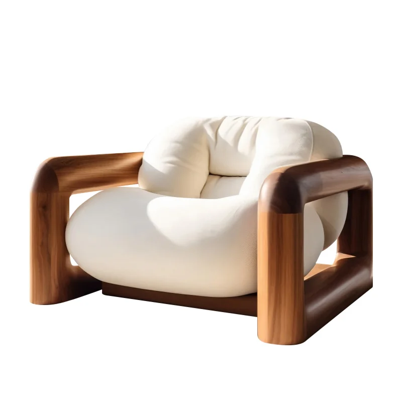 Single medieval style solid wood sofa with sponge filling