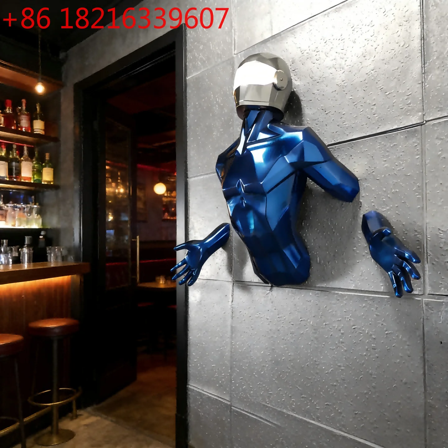 YAO creative 3D robot sculpture model through the wall figure wall decoration bar