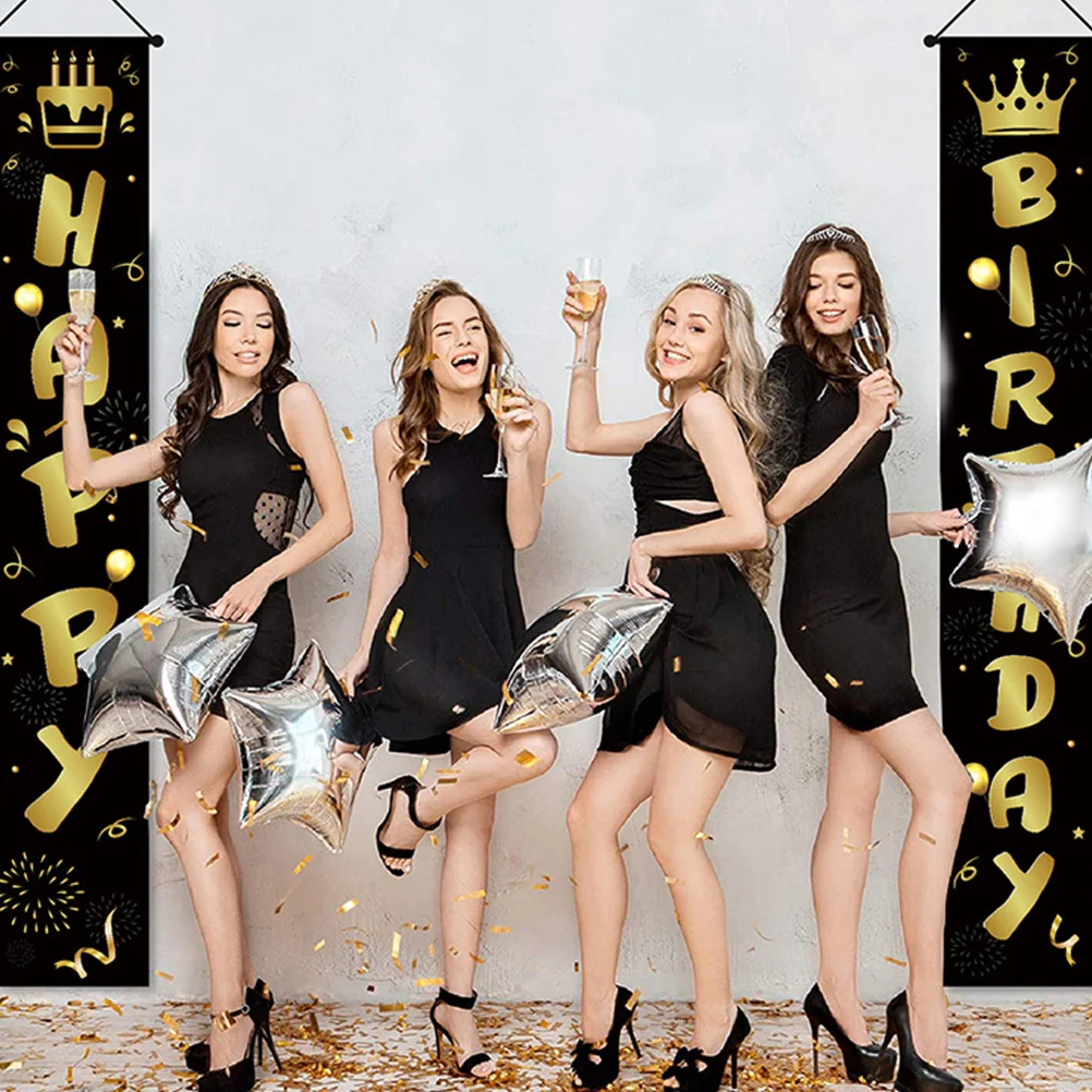 

1Pair Happy Birthday Door Banner Bright Color Material Birthday Front Door Decor Party Hanging Decoration