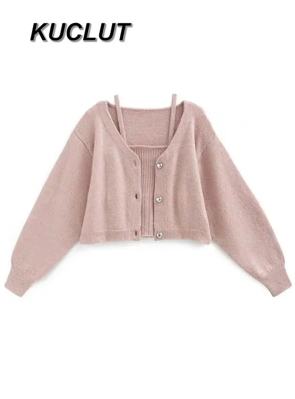 الخريف الشتاء النمط الياباني لامعة قصيرة حبال و محبوك بروتيل سترة قطعتين مجموعات للنساء لطيف الحلو الخريف الشتاء