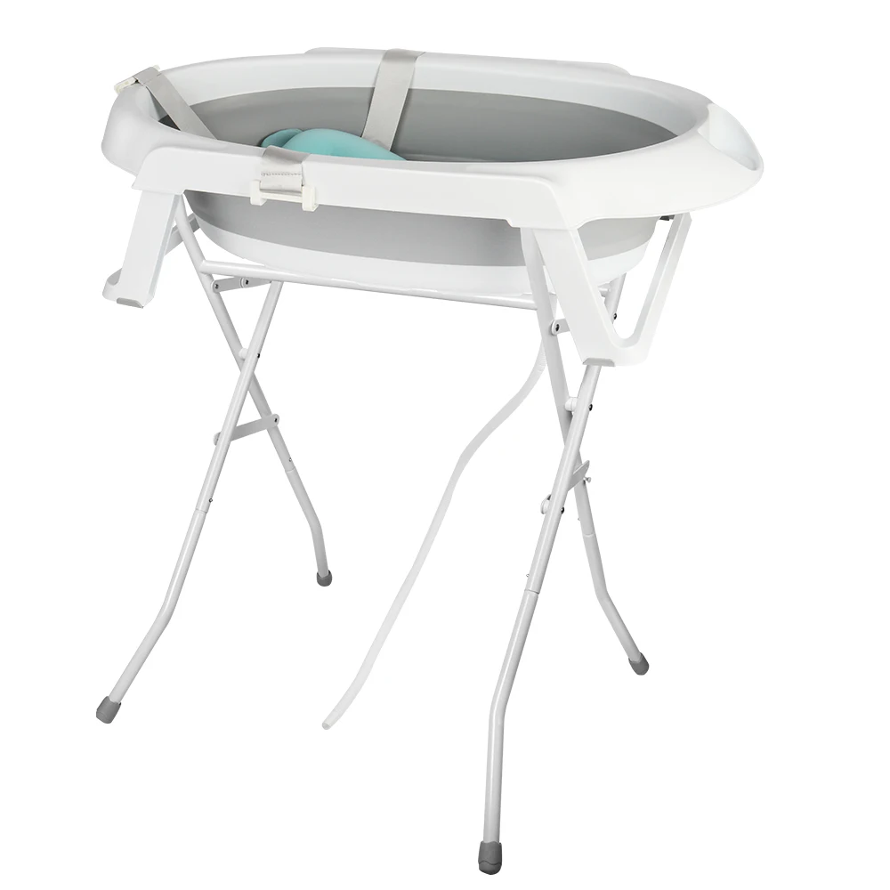 Banheira Dobrável para Bebês - Banheira Grande com Suporte/Almofada/Kit de Drenagem - Bacia para Bebês - Ideal para Banho - Do Nascimento a 3 Anos - Presente para Bebê - Cinza/Rosa/Verde