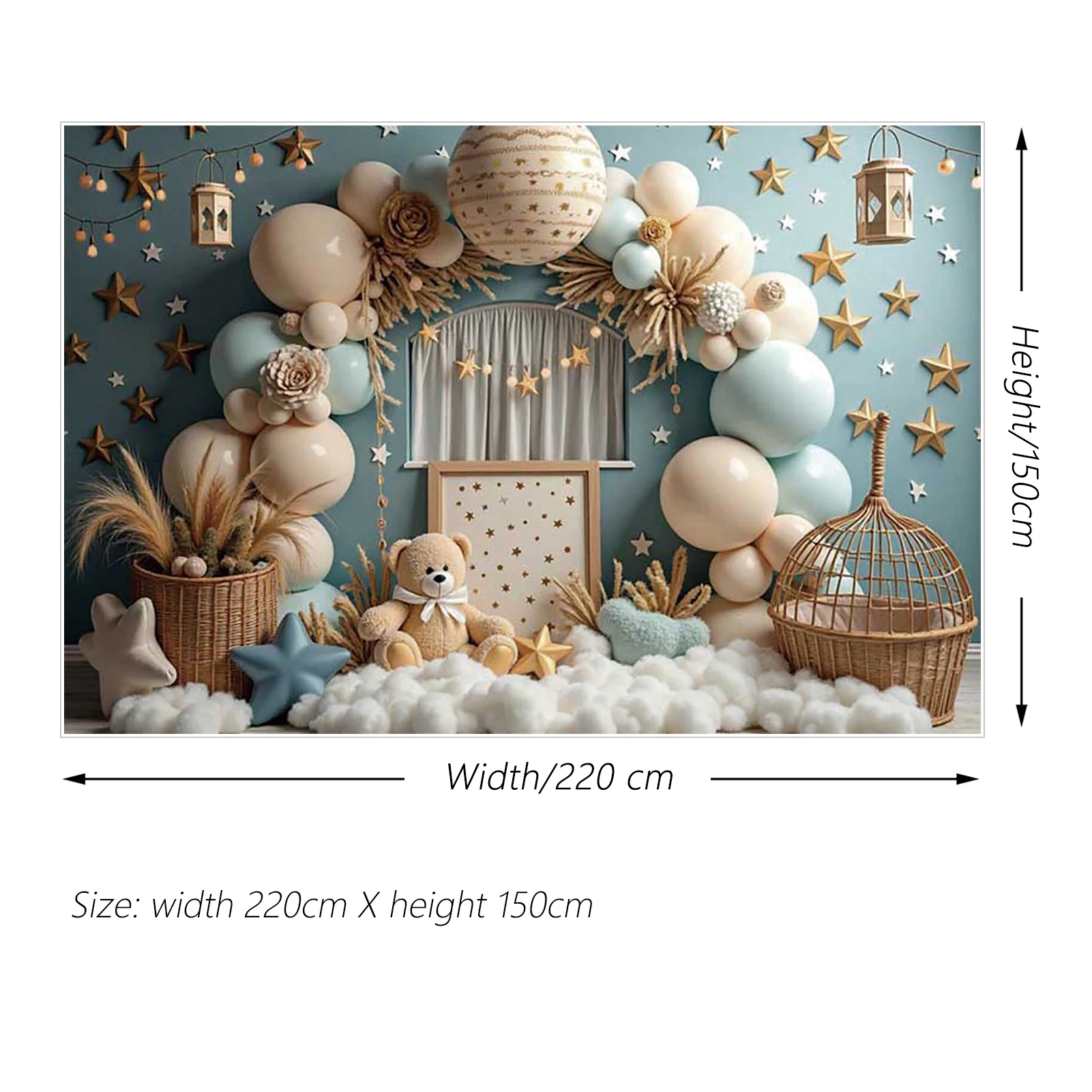 MOON.QG Baby Newborn Birthday Items Background Photography Teddy Bear Arch Balloon Star Photocall Backdrop Children Studio Sets