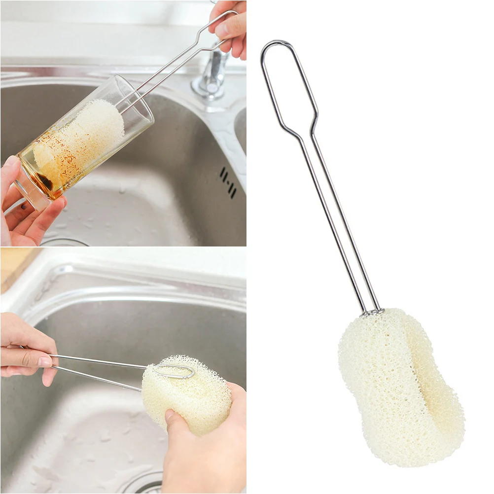 

Cleaning Brush Eco-friendly Stainless Steel Handle Baby Feeding Bottle Water Cup Sponge Bottle Brush Washing Replaceable Glass