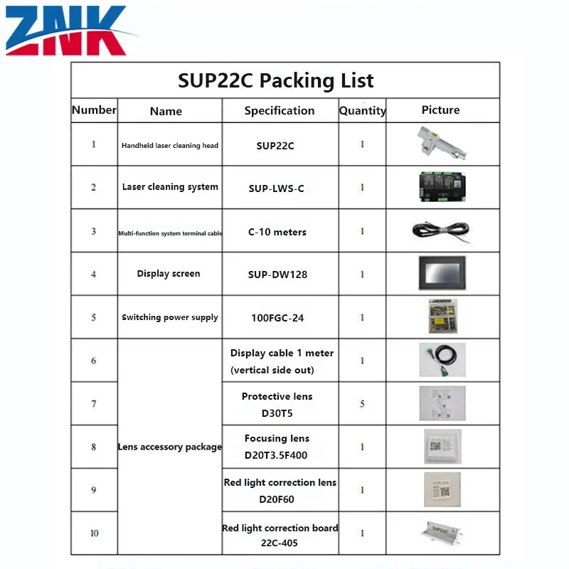 ZNK Handheld Laser Cleaning Gun SUP 22C Laser Cleaning System Laser Rust Removal Cleaning Machine Accessories Complete System