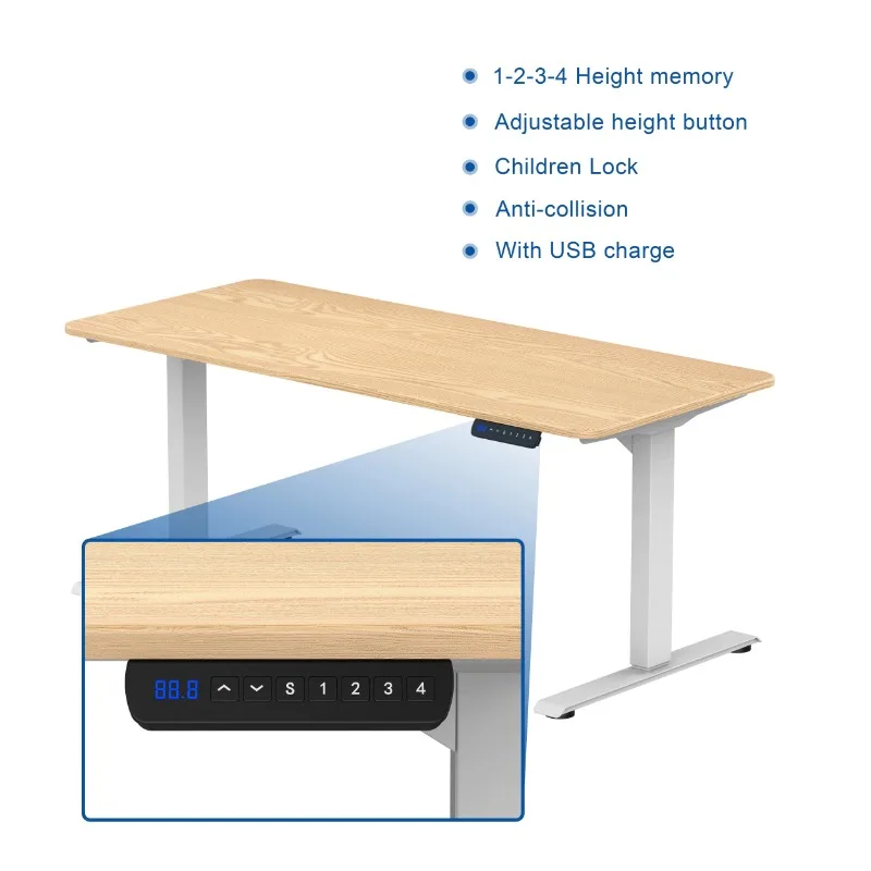 High Quality Ergonomics Modern Office Learning Desk Sitting Upright Desk Electric Height Adjustment 4-speed Memory Desk