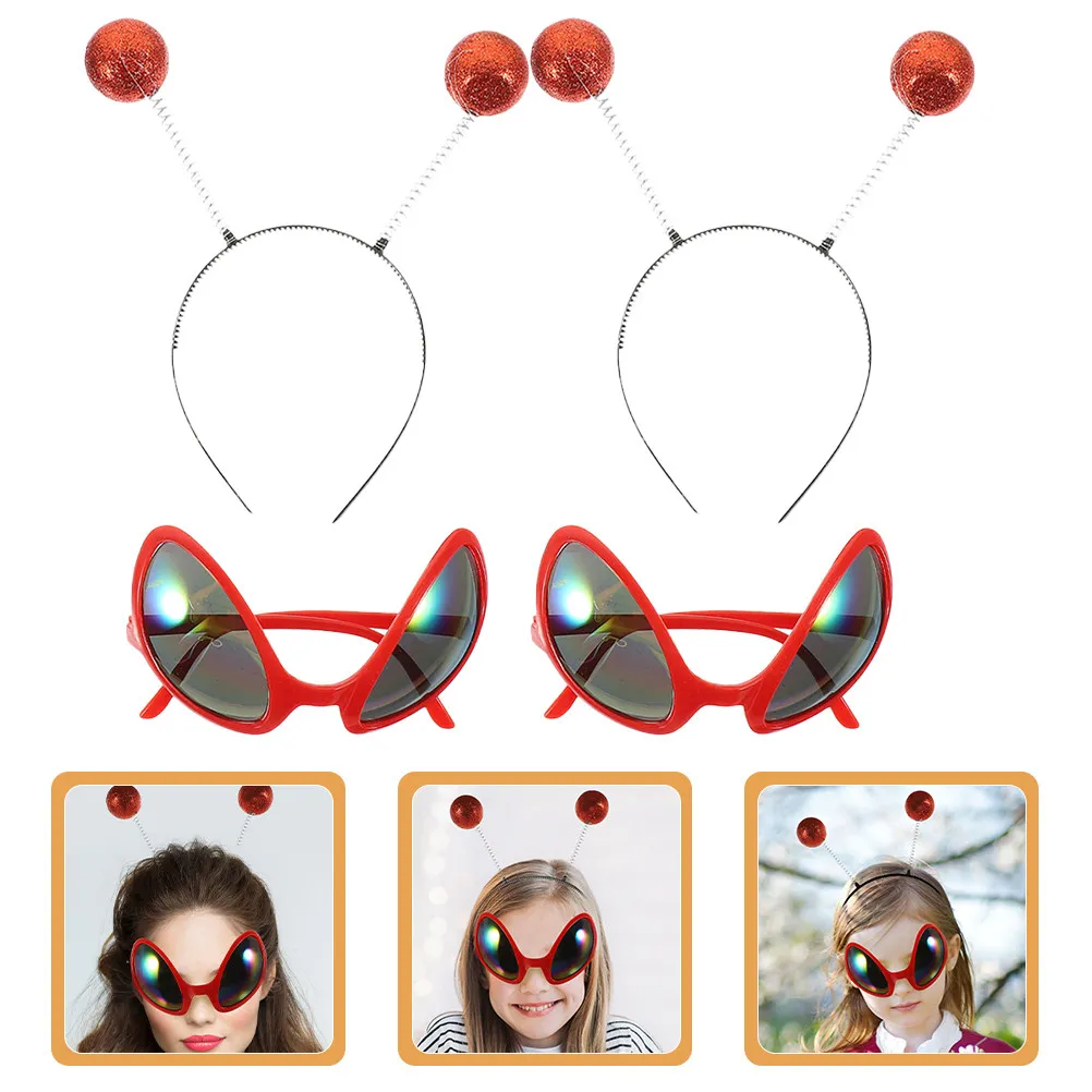 

2 комплекта очков и повязок на голову с антеннами: забавные необычные аксессуары для вечеринок, костюмов на Хэллоуин, реквизит для фотозон и косплея