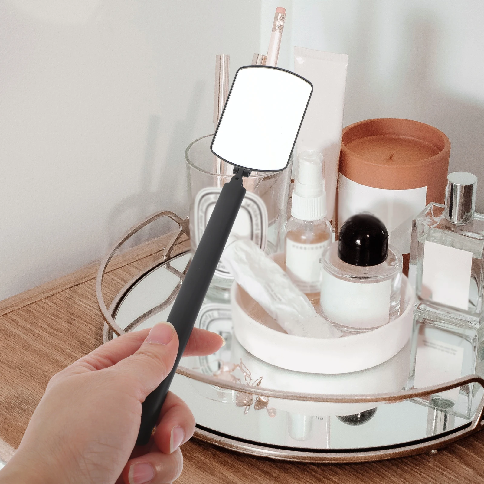 

Eyelash Extension Grafting False Lashes Small Salon Rotate Portable Compact Handheld Black Makeup Mirror For Eyelash Extension