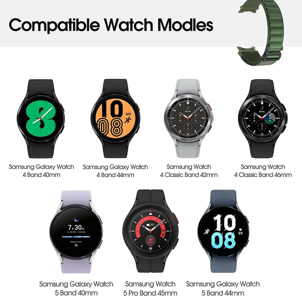 20mm Strap No Gaps for Samsung Galaxy Watch 4 5 6 7 44mm 40mm Classic 42/46mm 43/47mm 5 Pro Nylon Band Breathable Sport Bracelet