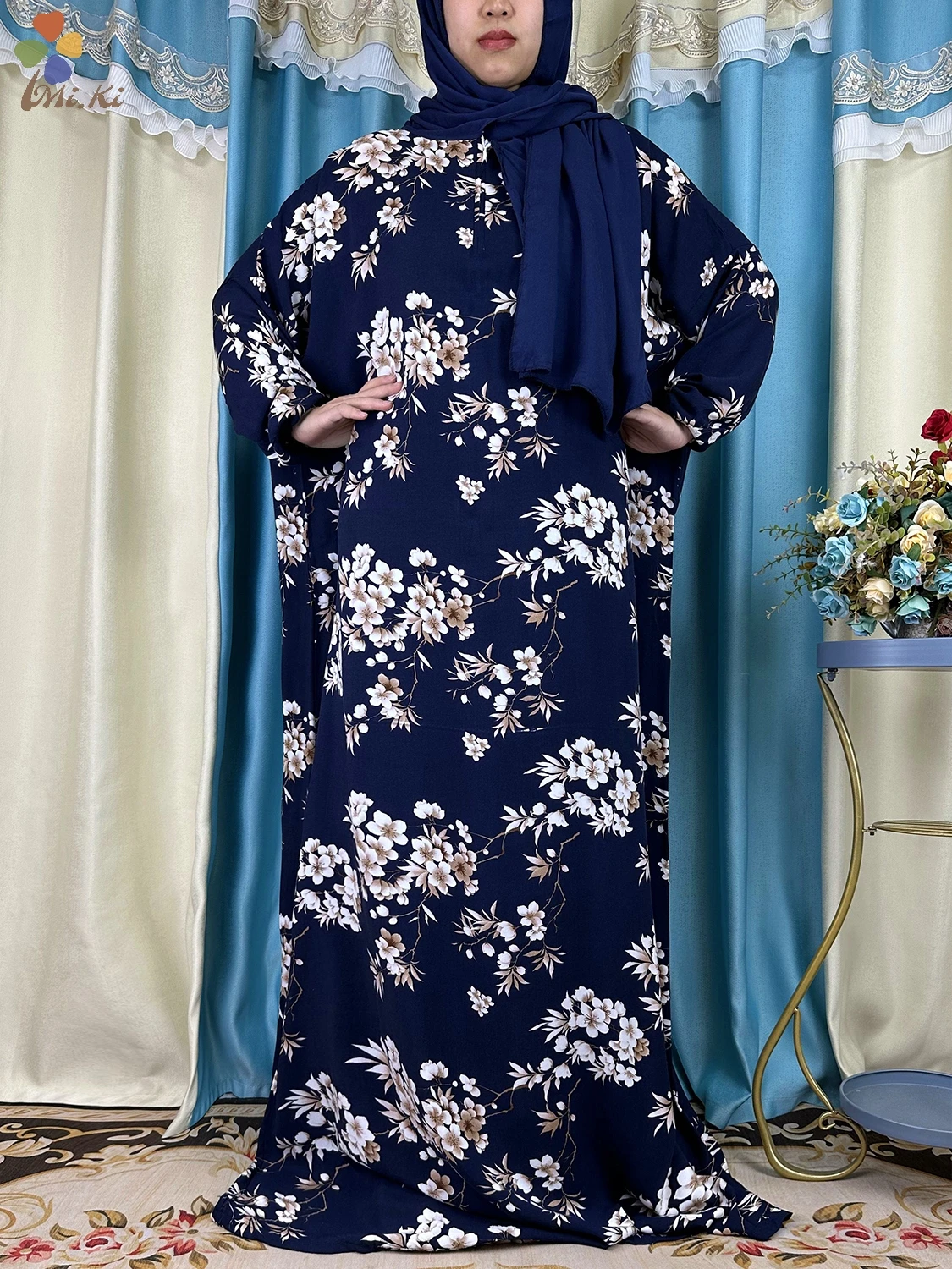 2024 New Muslim Cotton Abaya For Women Ramadan Prayer Dubai Turkey Middle East Femme Robe Floral Loose African Dress Scarfs Join