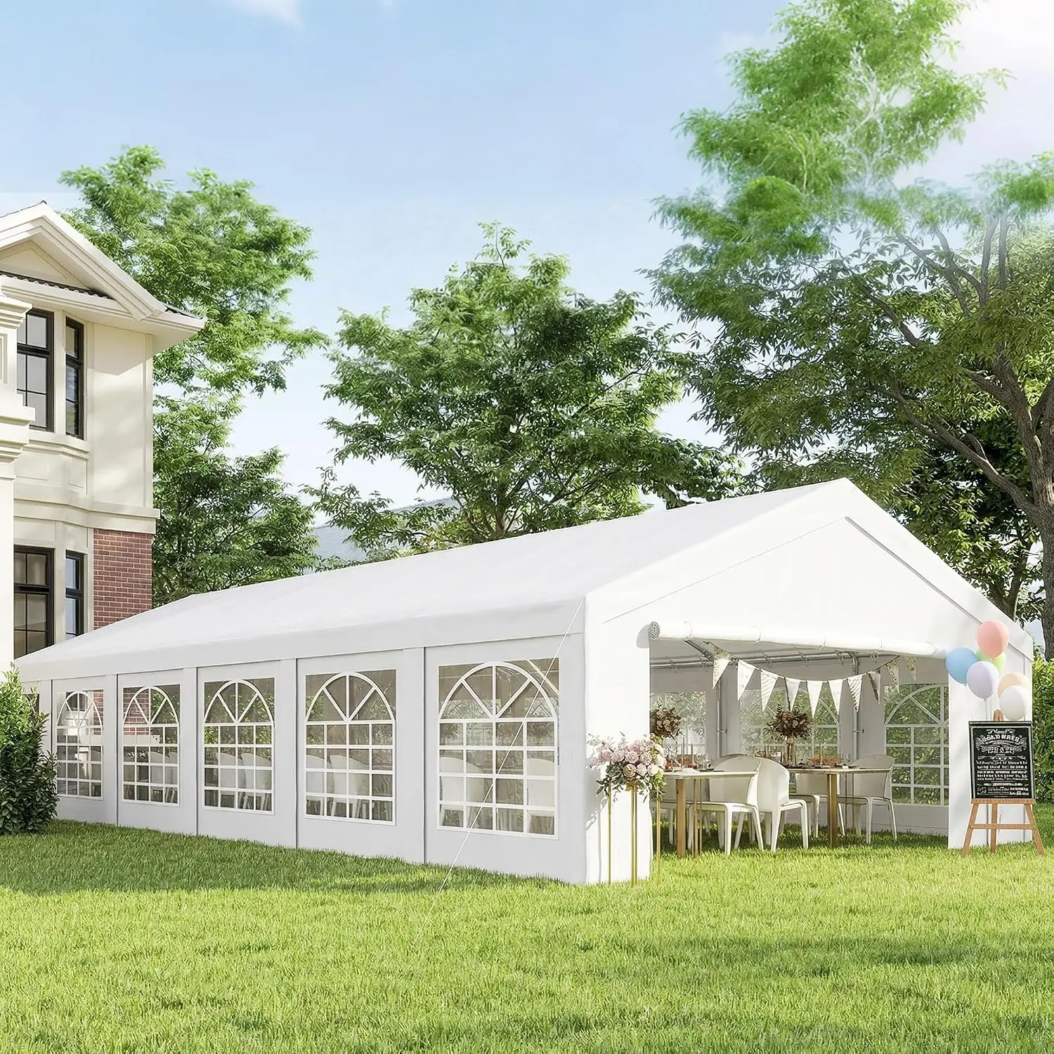 23 x 39 ft Heavy Duty Party Tent with Removable Sidewalls, White, Custom