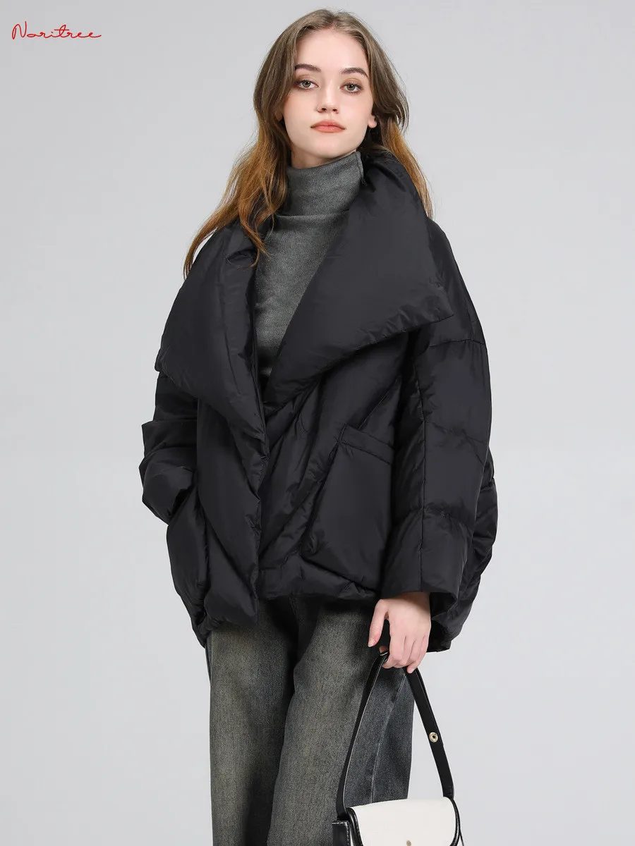 Winter oversized thick warm fluffy down coat female Large lapel collar bread style down parkas catwalk style down jackets wy1898